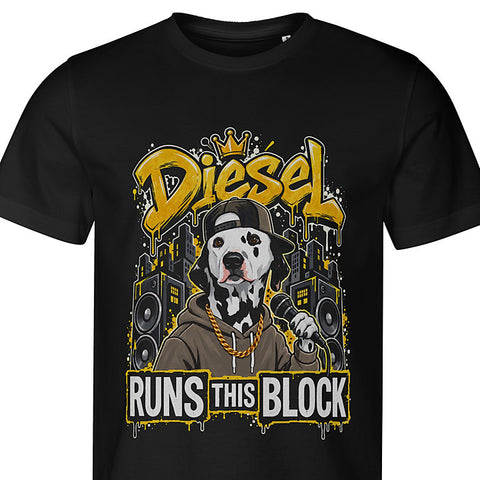 Runs This Block: dog portrait t-shirt