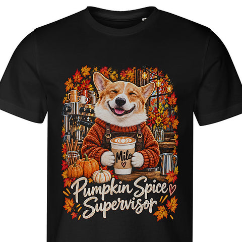 Pumpkin Spice Supervisor: dog portrait t-shirt