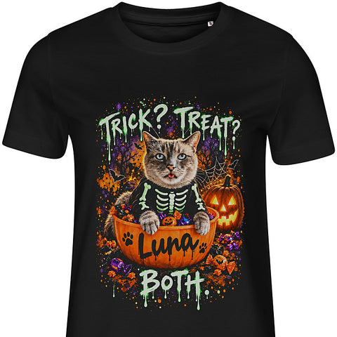 Trick? Treat? Both.: cat portrait t-shirt
