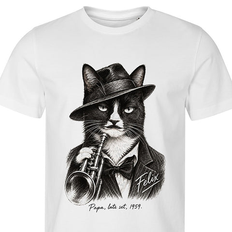 The Jazzman: cat portrait t-shirt