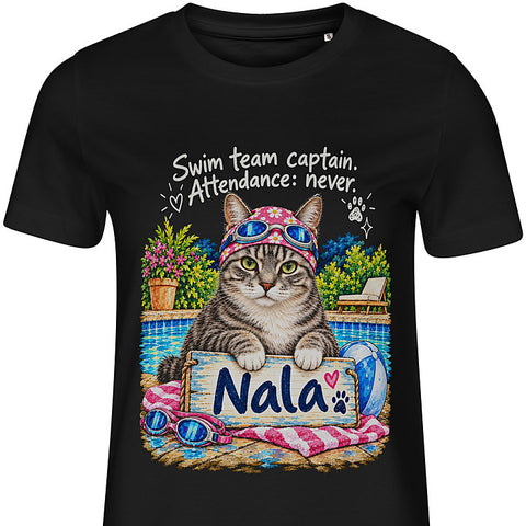 Swim Team Captain: cat portrait t-shirt