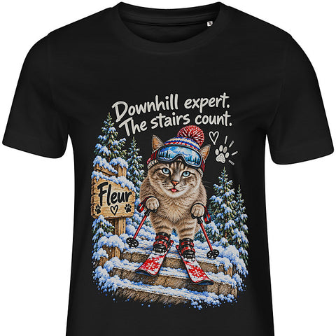 Downhill Expert: cat portrait t-shirt